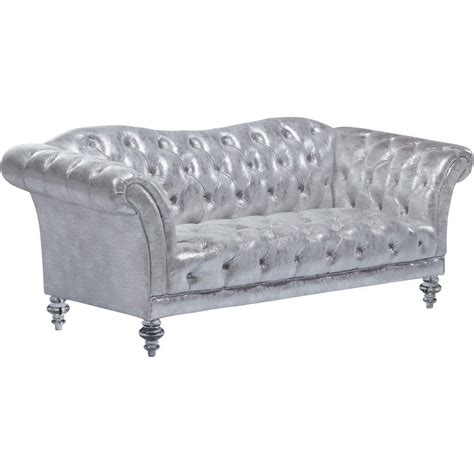 acme dixie metallic silver fabric loveseat|Acme Furniture Dixie Loveseat in Metallic Silver 52781.